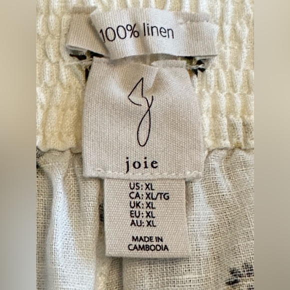 Joie | 100% Linen Cropped Cream/ Blue Floral Wide Leg Pants - Picture 4 of 4